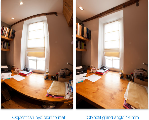 Différence entre un objectif fish-eye plein format et un 14 mm pour prendre une visite virtuelle
