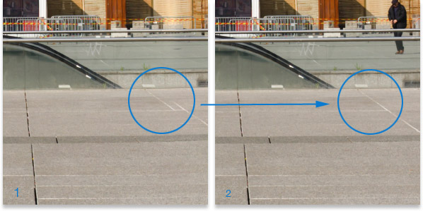 Avant/après affichage du calque image d'une image panoramique