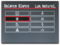 Menu de balance des blancs Canon