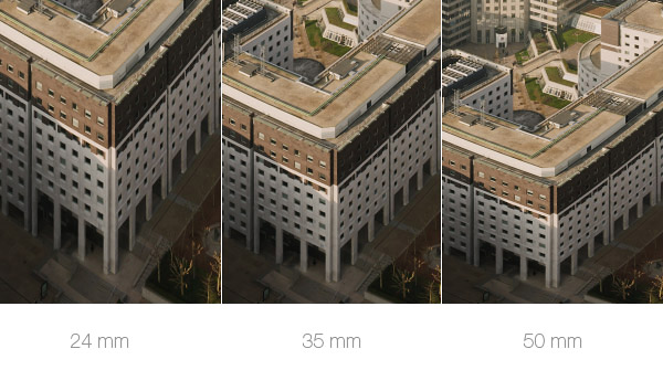 Déformations de l'image panoramaique selon la focale utilisée