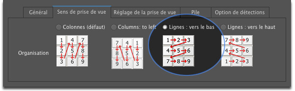 Sens de prise de vue de l'assistant d'importation