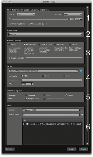 Menu rendre le panorama