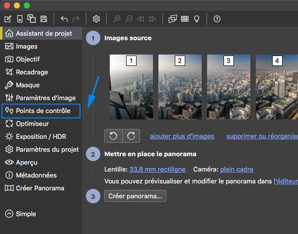 L'outil Points de contrôle de PTGui