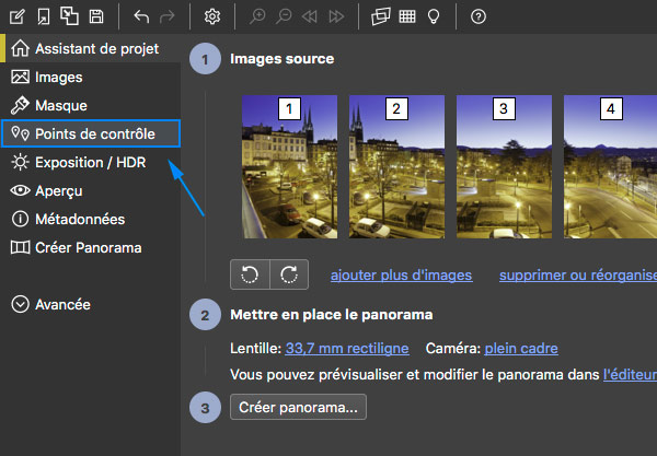 L'outil Points de contrôle de PTGui