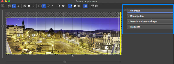 Menu de droite de l'éditeur de panorama de PTGUI