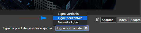 Le menu type de Points de contrôle de PTGui