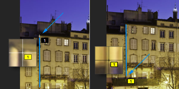 Pose des Points de contrôle avec la loupe dans PTGui