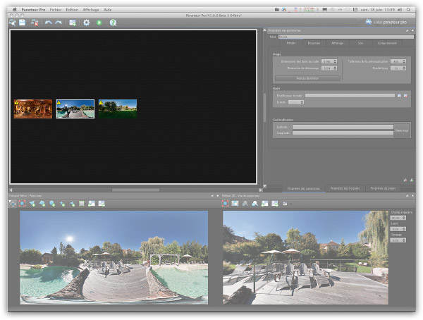 Fenêtre principale de Panotour avec des panoramas