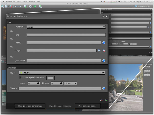 Onglet propriétés des hotspots