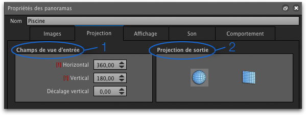 Propriétés des panoramas - projection