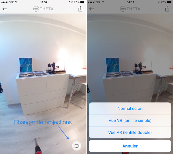 Mode projection du Ricoh Theta Z1 en mode visualisation