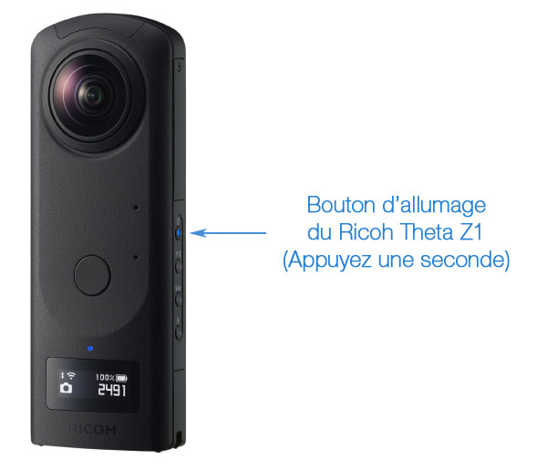 Bouton d'allumage du Ricoh Theta Z1