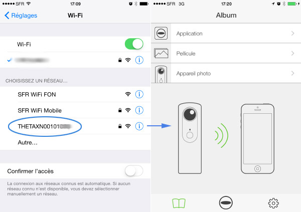 Connection au smartphone du Ricoh Theta Z1