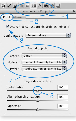 Onglet Lens COrrection de Camera Raw de CS5